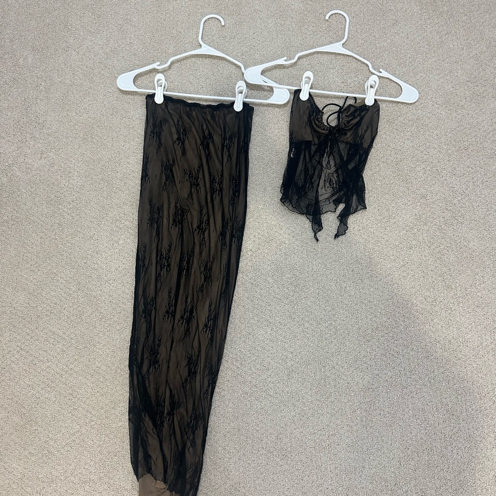 Black lace skirt set